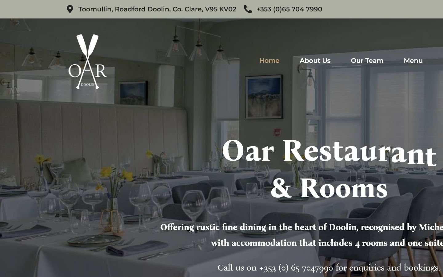 Oar Restaurant & Rooms website overview
