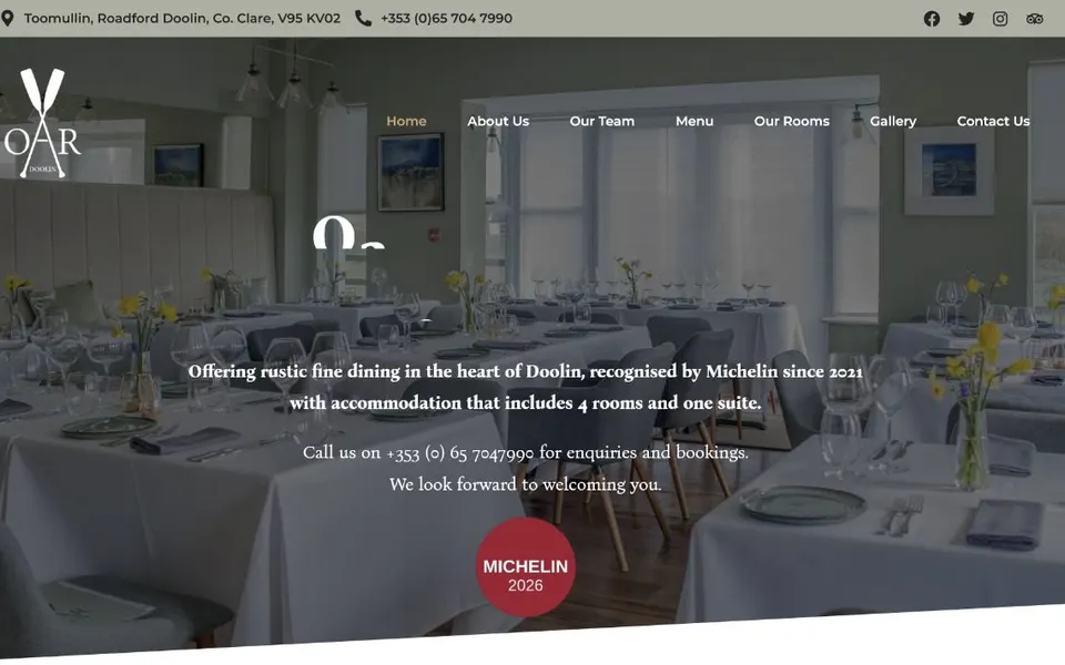 Oar Restaurant & Rooms website